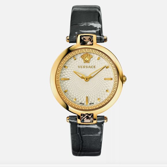 New Versace Womens Gold Black Strap Watch